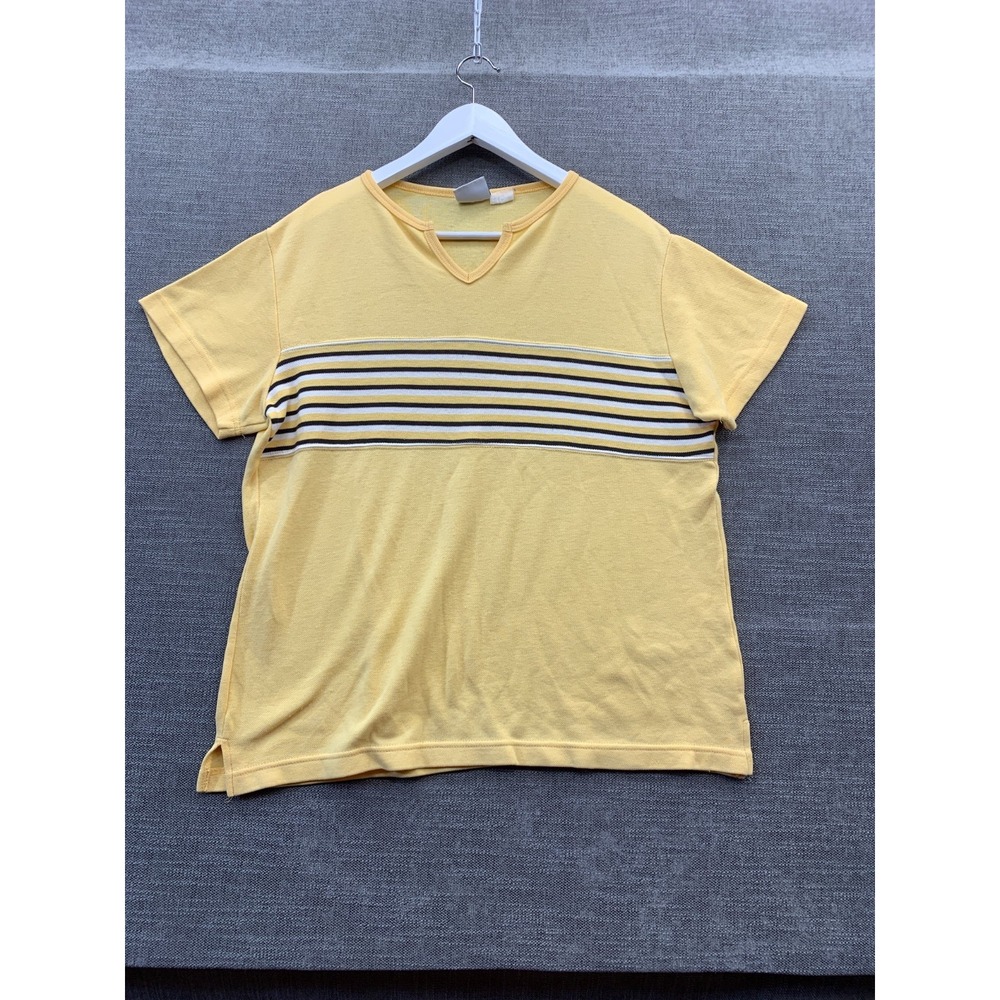 Bobbie Brooks T Shirt Womens Large Yellow Pink Short Sleeve Striped Lot Of 2